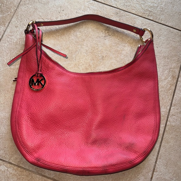 Michael Kors Vibrant Red Hobo Bag pink euc - Picture 1 of 8